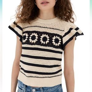 NEW Rails Penelope Oat/Navy Crochet Stripe Sweater